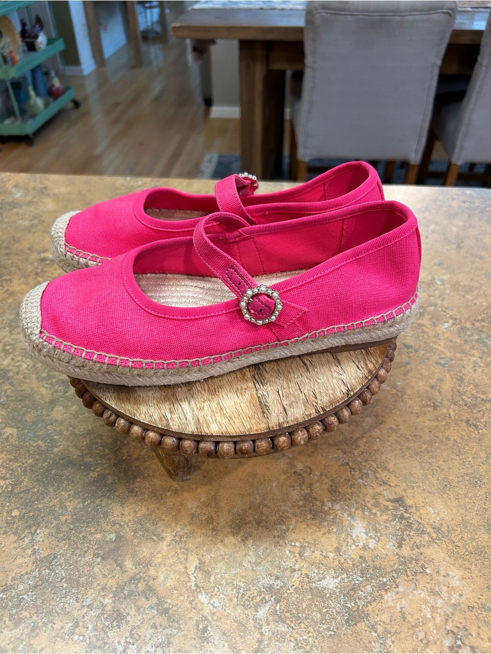 J Crew Bright Pink Canvas Mary Jane Espadrille Flats